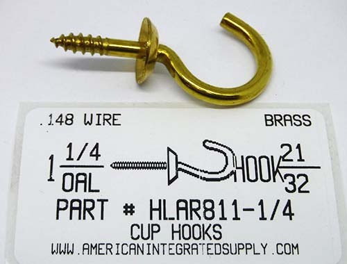 1-1/4 CUP HOOK BRASS 21/32" HOOK ID 3/4" BASE 9/16" STEM 7/16" THRD