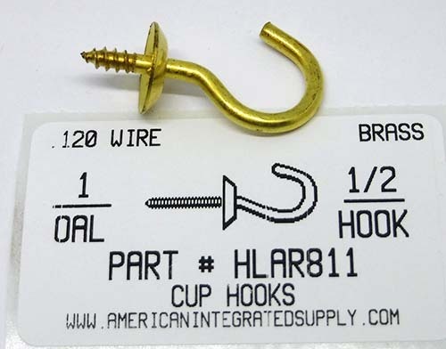 1" CUP HOOK BRASS 1/2" HOOK ID 1/2" BASE 15/32" STEM 5/16" THRD LENGTH