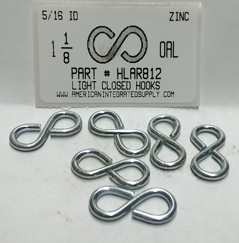 1-1/8 LIGHT CLOSED S-HOOK STL ZINC 5/16" EYE ID .105 DIAM