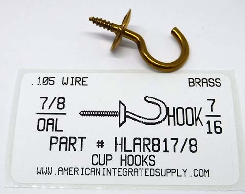 7/8 CUP HOOK BRASS 7/16" HOOK ID 1/2" BASE 7/16" STEM 9/32" THRD LENGTHS