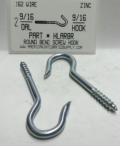 2-9/16 ROUND BEND SCREW HOOK STL ZP 9/16" HOOK ID .162 DIAM 11/16" THRD LENGTH