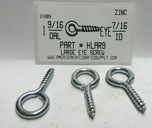 1-9/16 SCREW EYE LARGE EYE STL ZP 7/16" EYE ID .148 DIAM 3/4" STEM 5/8" THRD LENGTHS