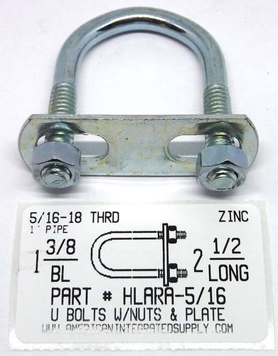 5/16X2-1/2X1-3/8 UBOLT W/PLATE&NUT STL ZINC .268 DIAM 1-1/8" THRD LENGTH