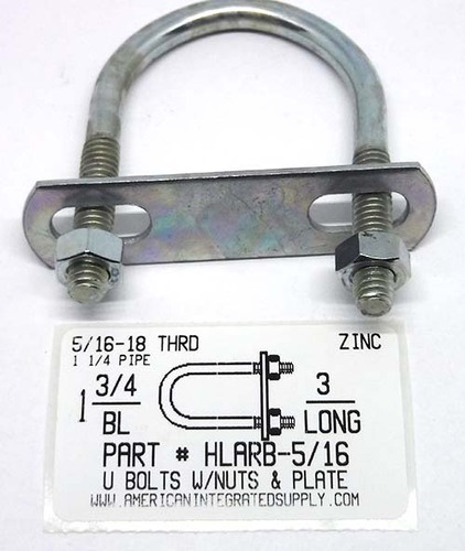 5/16X3X1-3/4 UBOLT W/PLATE&NUT STL ZP.268 DIAM 1-3/8" THRD LENGTH