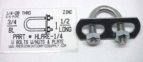 1/4X1-1/2X3/4 UBOLT W/PLATE&NUT STL ZP 3/4" THRD .212 DIAM