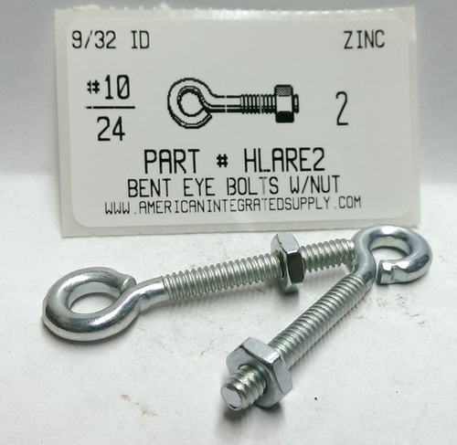 3/16X2 BENT EYE BOLT W/NUT STL ZP 9/32" EYE ID .158 DIAM 1-7/16" STEM 1-3/16" THRD