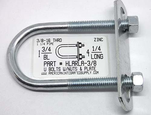 3/8X4-1/4X1-3/4 UBOLT W/PLATE STL ZP 2-1/4"THRD .328DIAM 1-1/4" PIPE 3/8-16 UNC