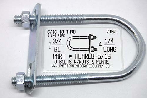 5/16X4-1/4X1-3/4 UBOLT W/PLATE STL ZP FOR 1-1/4" PIPE 2-1/4"THRD 5/16-18 UNC