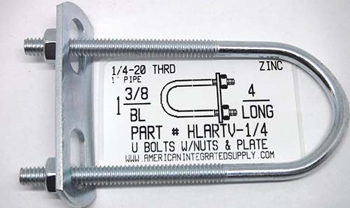 1/4X4X1-3/8 UBOLT W/PLATE&NUT STL ZP 1" PIPE .212 DIAM 2-3/8" THRD LENGTH