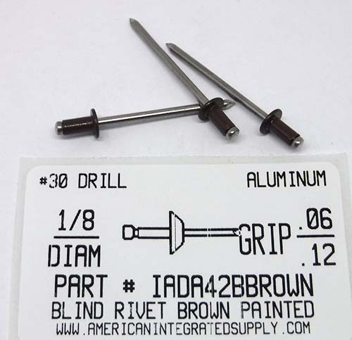 1/8 BLIND RIVET .063-.125 GRIP ALUM RIVET ALUM MANDREL PAINTED BROWN