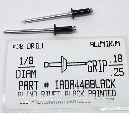 1/8 BLIND RIVET .188-.250 GRIP ALUM RIVET ALUM MANDREL PAINTED BLACK