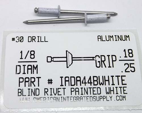 1/8 BLIND RIVET .188-.250 GRIP ALUM RIVET ALUM MANDREL PAINTED WHITE