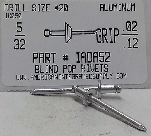 5/32 BLIND RIVET .020-.125 GRIP ALUMINUM RIVET ALUMINUM MANDREL