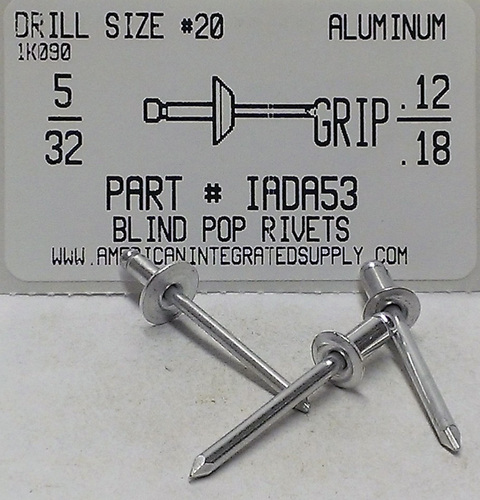 5/32 BLIND RIVET .126-.187 GRIP ALUMINUM RIVET ALUMINUM MANDREL