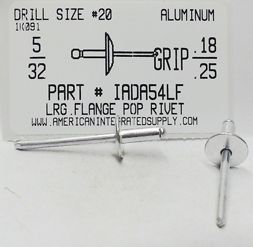 5/32 BLIND RIVET .125-.250 GRIP LARGE FLANGE ALUMINUM RIVET ALUMINUM MANDREL