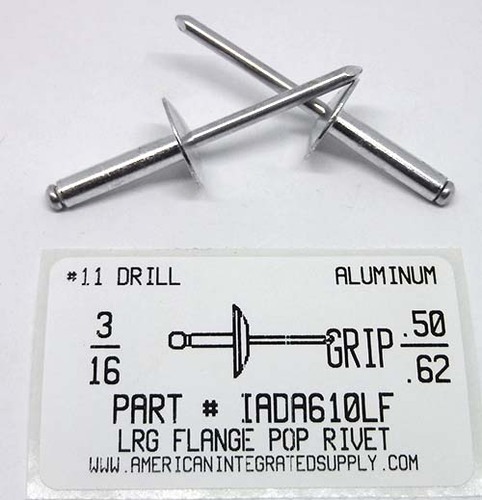 3/16 BLIND RIVET .501-.625 GRIP LARGE FLANGE ALUMINUM RIVET ALUMINUM MANDREL