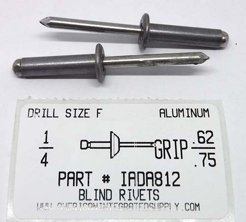 1/4 BLIND RIVET .626-.750 GRIP ALUMINUM RIVET ALUMINUM MANDREL