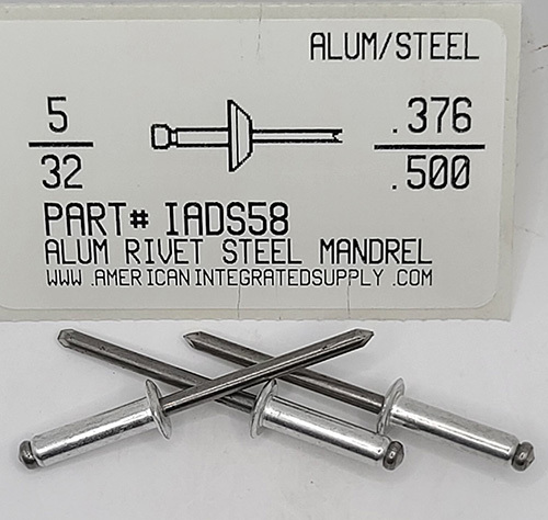 5/32 BLIND RIVET .376-.500 GRIP ALUMINUM RIVET STEEL MANDREL