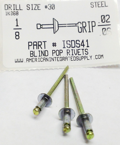 1/8 BLIND RIVET .020-.062 GRIP STEEL RIVET STEEL MANDREL