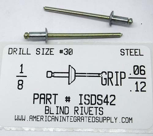 1/8 BLIND RIVET .063-.125 GRIP STEEL RIVET STEEL MANDREL