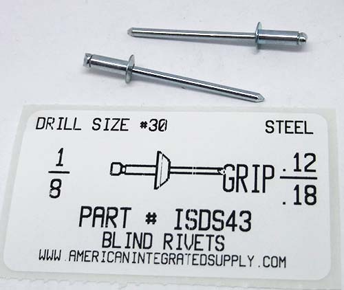 1/8 BLIND RIVET .126-.187 GRIP STEEL RIVET STEEL MANDREL