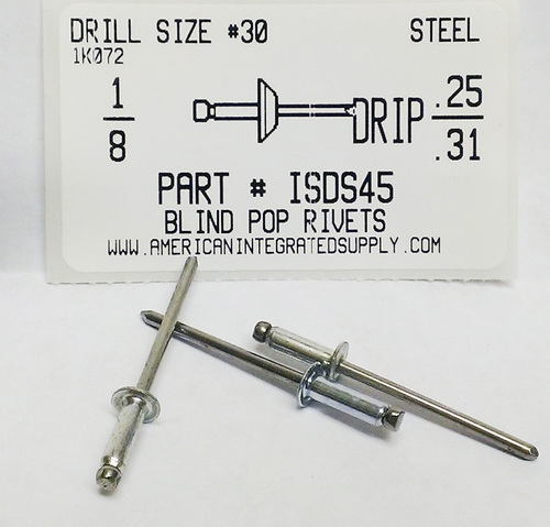 1/8 BLIND RIVET .251-.312 GRIP STEEL RIVET STEEL MANDREL