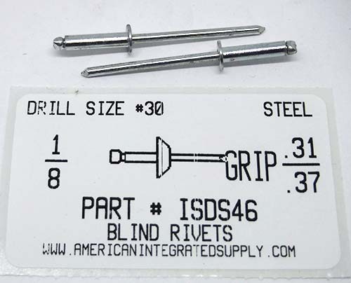 1/8 BLIND RIVET .313-.375 GRIP STEEL RIVET STEEL MANDREL