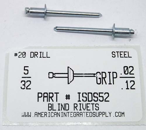 5/32 BLIND RIVET .020-.125 GRIP STEEL RIVET STEEL MANDREL