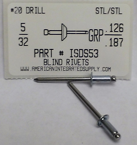 5/32 BLIND RIVET .126-.187 GRIP STEEL RIVET STEEL MANDREL