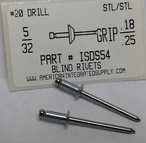 5/32 BLIND RIVET .188-.250 GRIP STEEL RIVET STEEL MANDREL