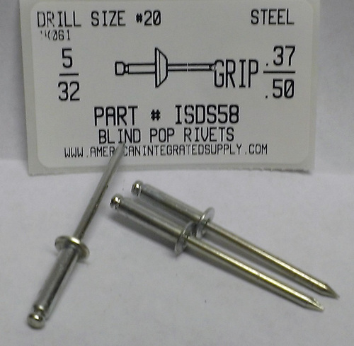 5/32 BLIND RIVET .376-.500 GRIP STEEL RIVET STEEL MANDREL