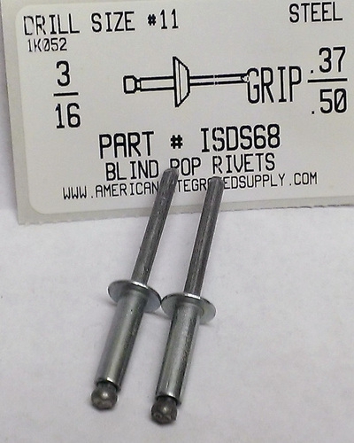 3/16 BLIND RIVET .376-.500 GRIP STEEL RIVET STEEL MANDREL