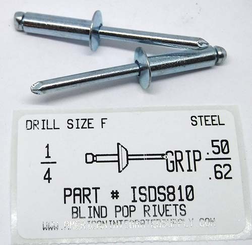 1/4 BLIND RIVET .501-.625 GRIP STEEL RIVET STEEL MANDREL