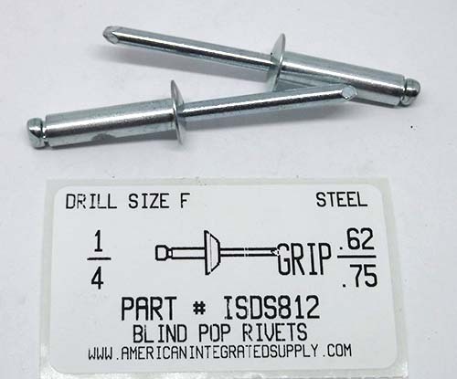 1/4 BLIND RIVET .626-.750 GRIP STEEL RIVET STEEL MANDREL