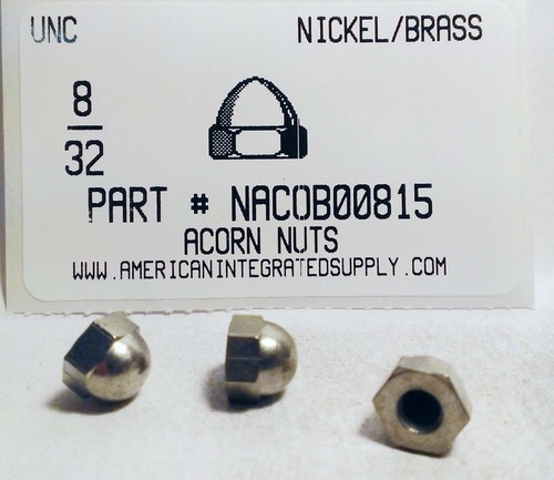 #8-32 ACORN CAP NUT BRASS NICKEL PLATED