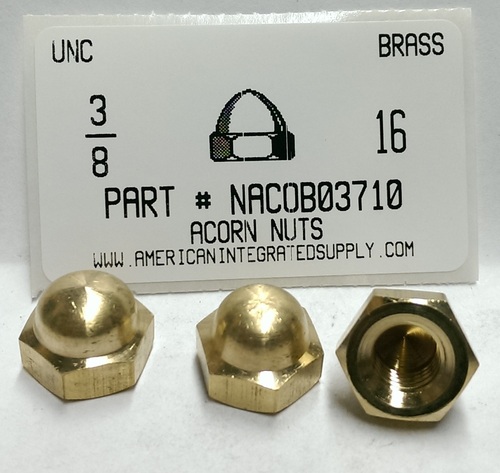 3/8-16 ACORN CAP NUT BRASS 5/8 HEX