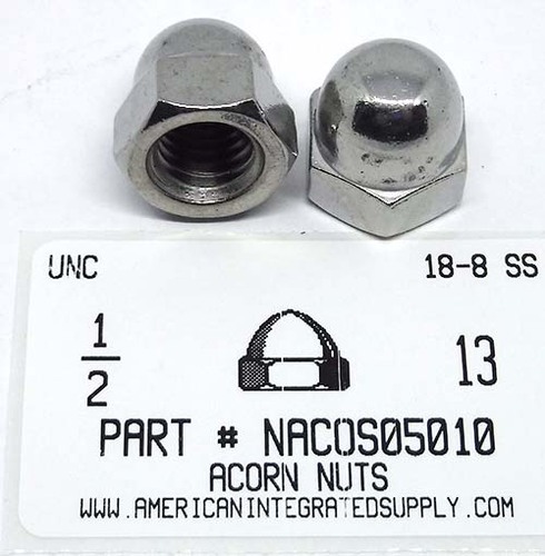 1/2-13 ACORN CAP NUT 18-8 STAINLESS STEEL