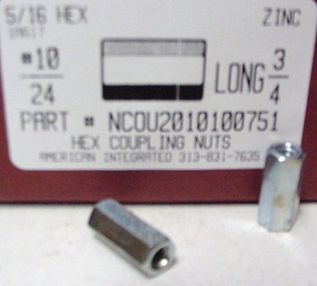 #10-24X5/16X3/4 HEX COUPLING NUT STEEL ZINC PLATED