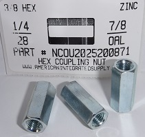 1/4-28X3/8X7/8 HEX COUPLING NUT STEEL ZINC PLATED