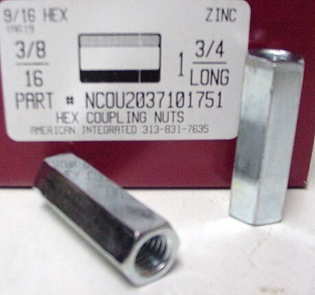 3/8-16X5/8X1-3/4 HEX COUPLING NUT STEEL ZINC PLATED