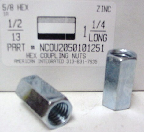 1/2-13X5/8X1-1/4 HEX COUPLING NUT STEEL ZINC PLATED