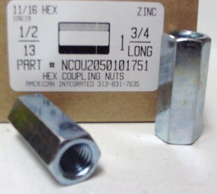 1/2-13X11/16X1-3/4 HEX COUPLING NUT STEEL ZINC PLATED