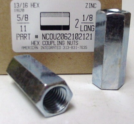 5/8-11X13/16X2-1/8 HEX COUPLING NUT STEEL ZINC PLATED