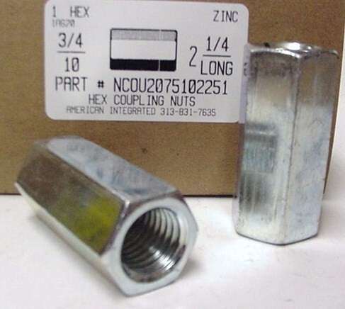 3/4-10X1X2-1/4 HEX COUPLING NUT STEEL ZINC PLATED