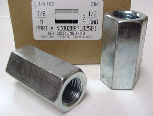 7/8-9X1-1/4X2-1/2 HEX COUPLING NUT STEEL ZINC PLATED