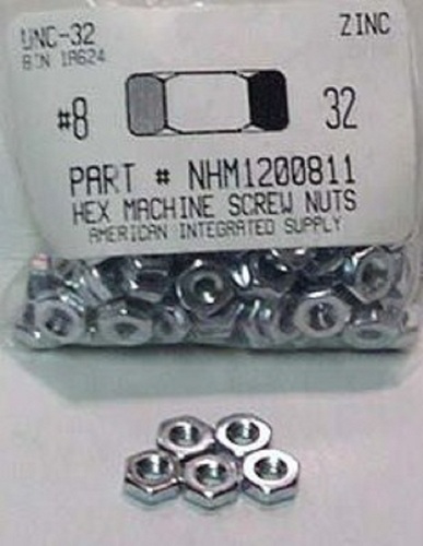 #8-32 HEX MACHINE SCREW NUT STEEL ZINC PLATED