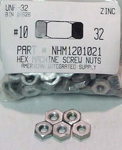 #10-32 HEX MACHINE SCREW NUT STEEL ZINC PLATED