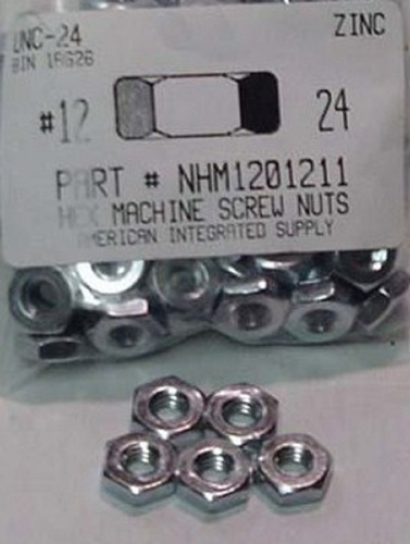 #12-24 HEX MACHINE SCREW NUT STEEL ZINC PLATED 7/16 AF X 5/32 TH