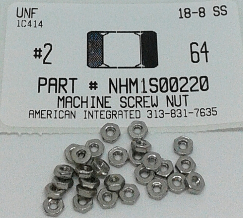 #2-64 HEX MACHINE SCREW NUT 18-8 STAINLESS STEEL