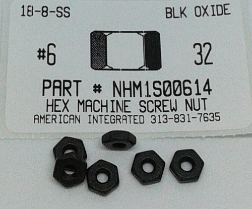 #6-32 HEX MACHINE SCREW NUT 18-8 STAINLESS STEEL BLACK OXIDE